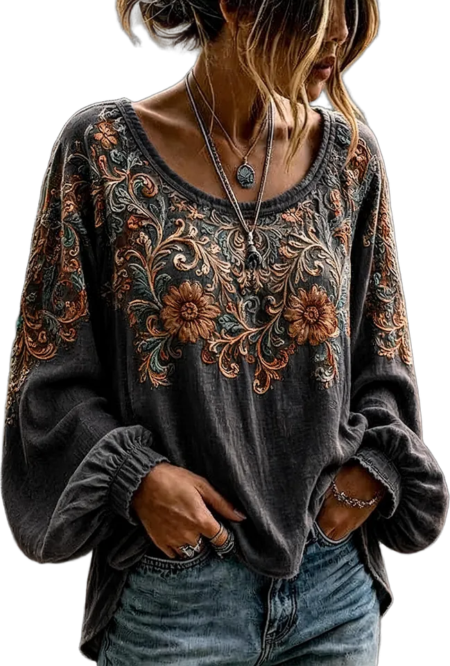 Floral-print balloon-sleeve blouse
