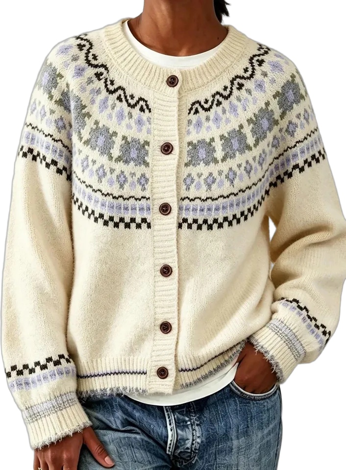 Floral-yoke knit cardigan