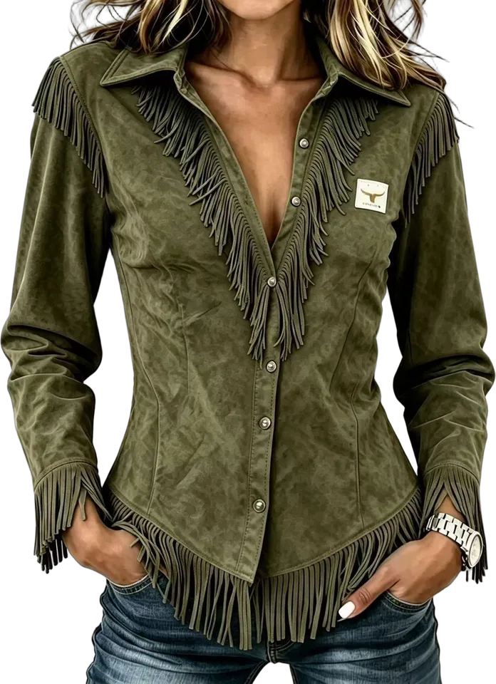 Fringe-trim western shirt