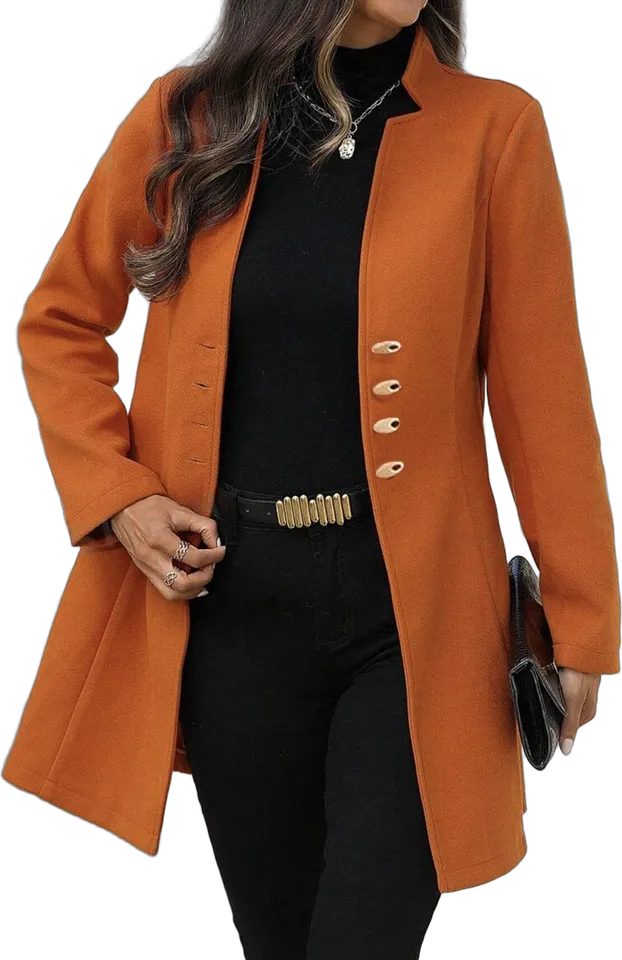 Gold-button stand-collar half coat