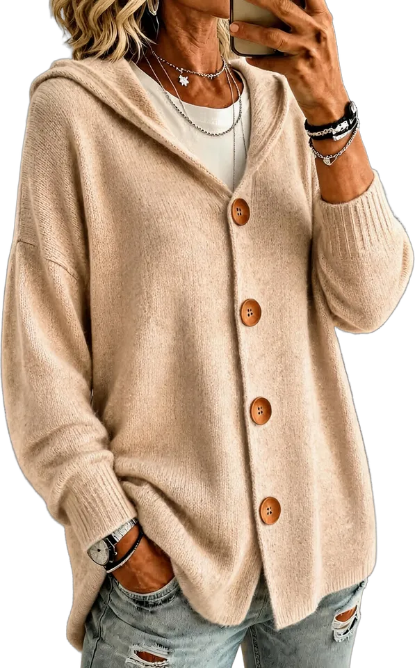 Hooded button knit cardigan