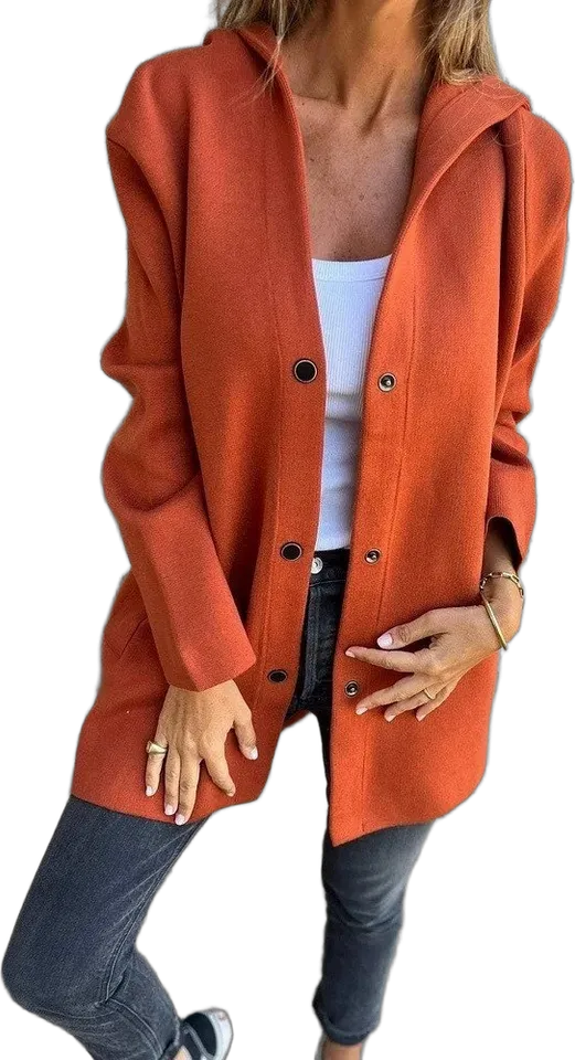 Hooded button-front long jacket
