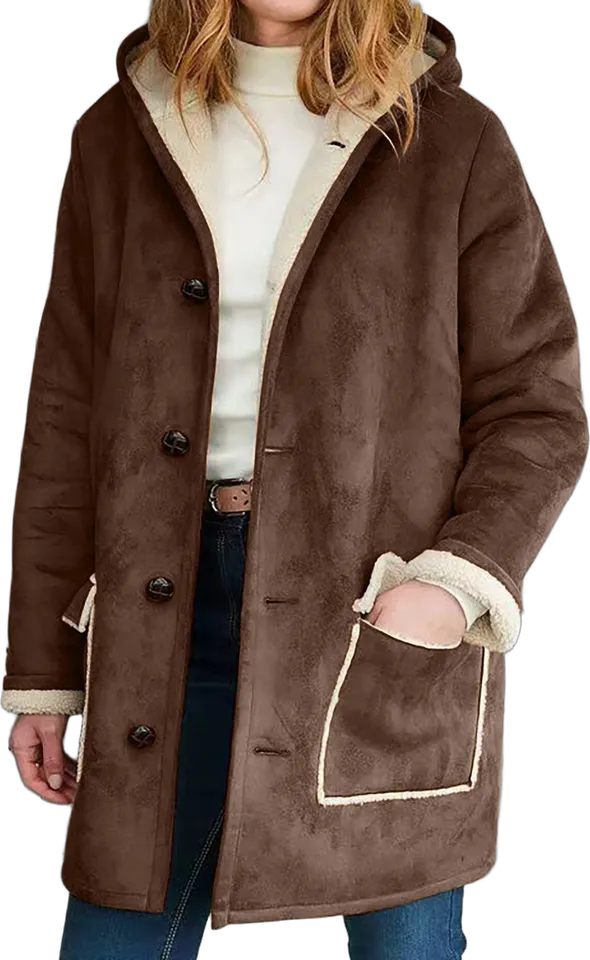 Hooded suede-look fleece jacket