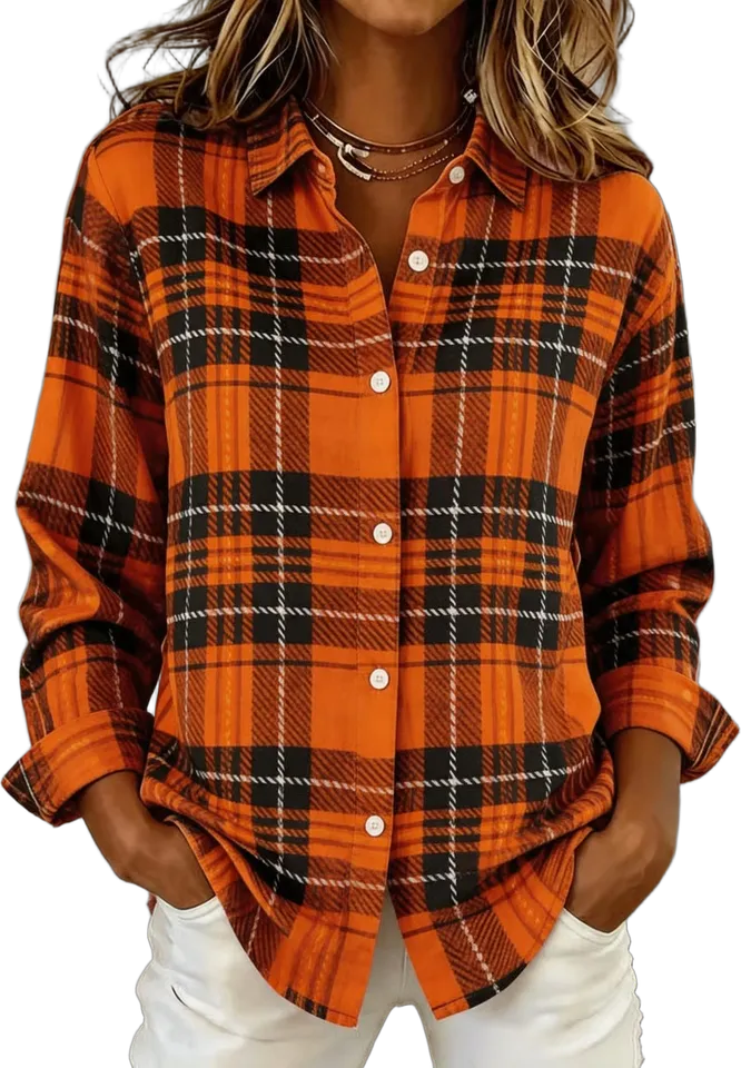 Loose plaid button-up shirt
