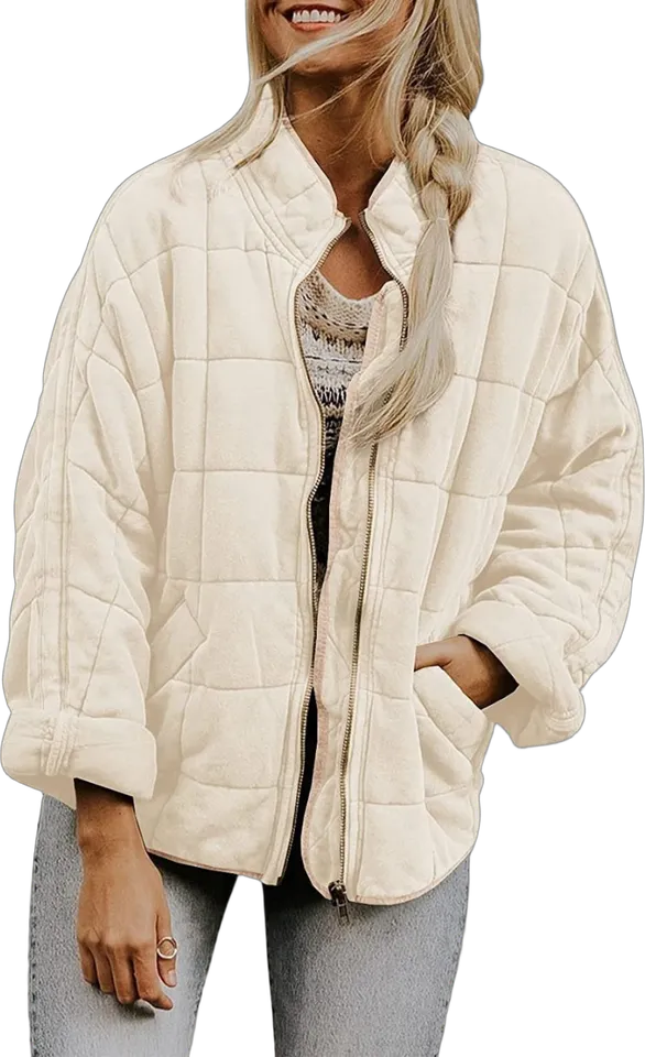 Quilted stand-collar zip jacket