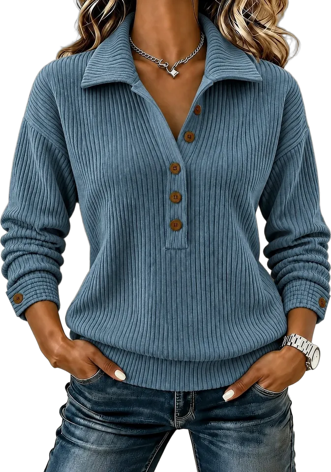 Ribbed collared button top