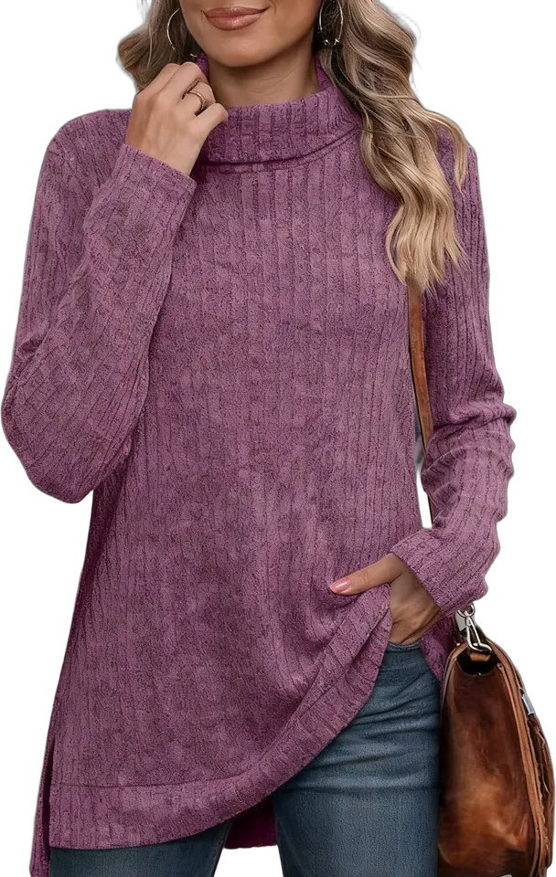 Ribbed turtleneck long top