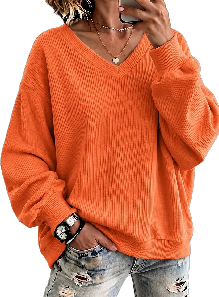 Ribbed V-neck sweatshirt