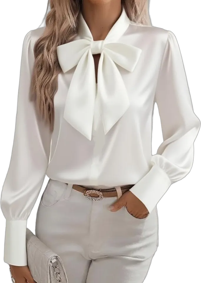 Satin bow-neck blouse