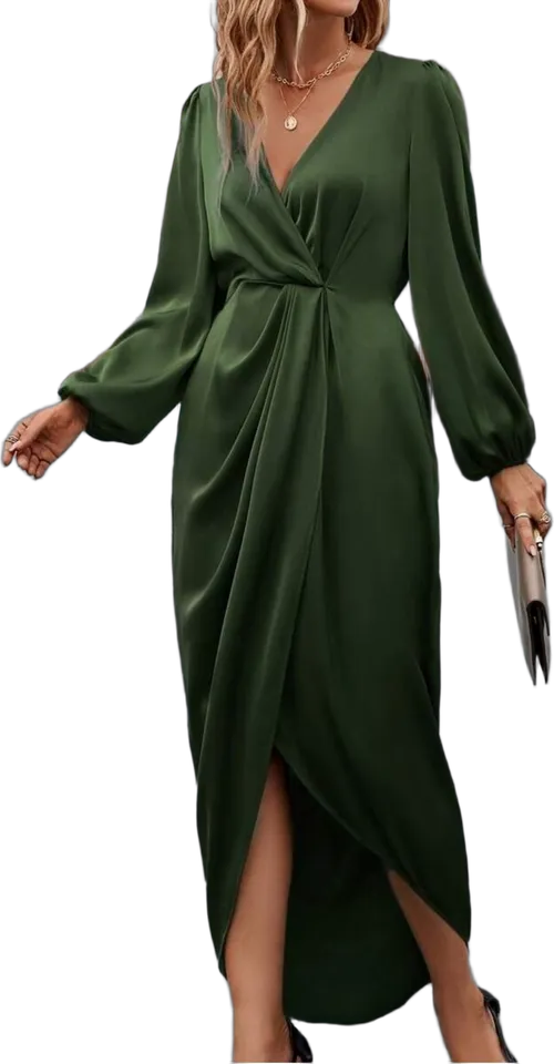 Satin wrap-front maxi dress