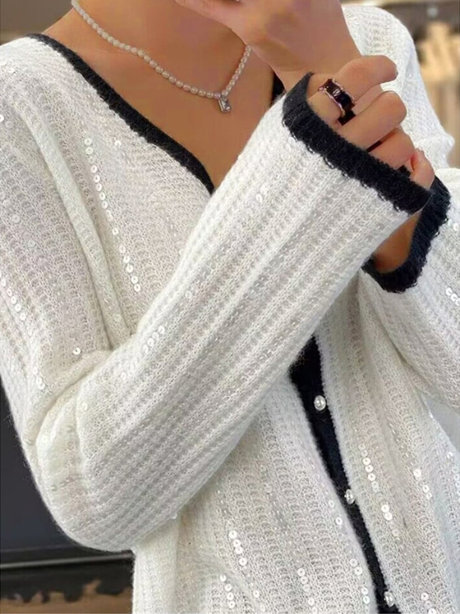 Close-up of the black trim and sequins