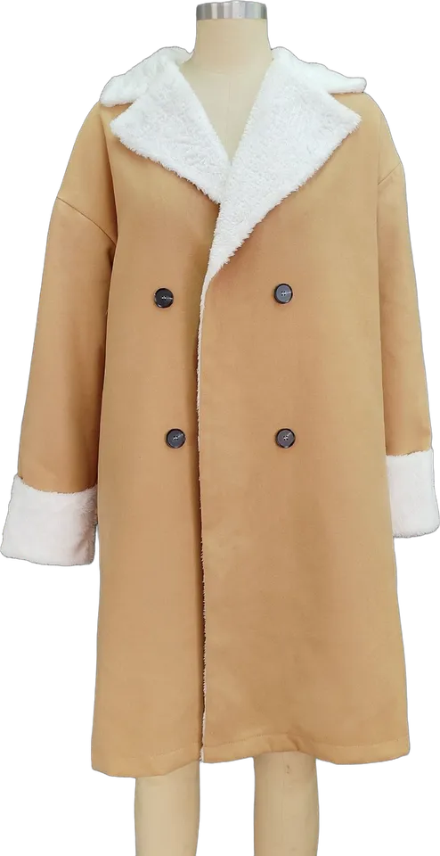 Fleece-trim lapel long coat