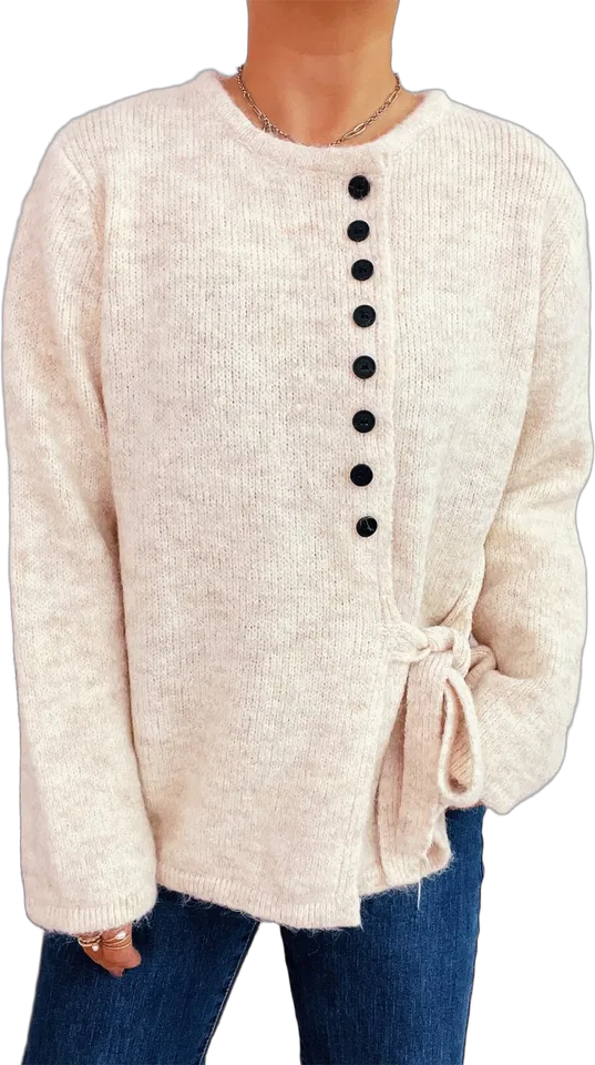 Side-tie button-front sweater