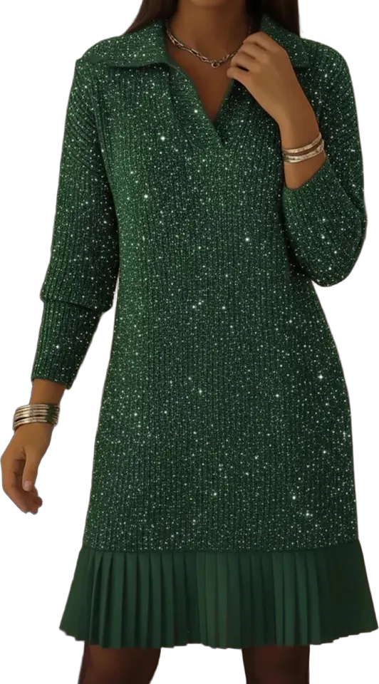 Sparkle collared pleated-hem dress