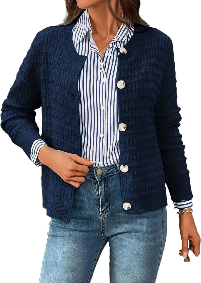 Textured-knit crew-neck cardigan