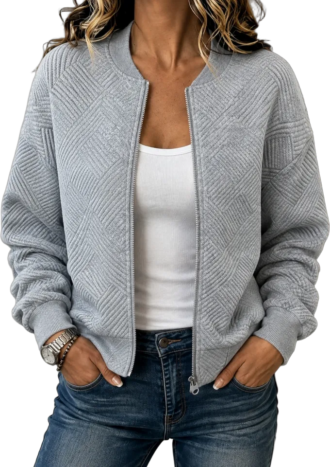 Textured zip bomber jacket