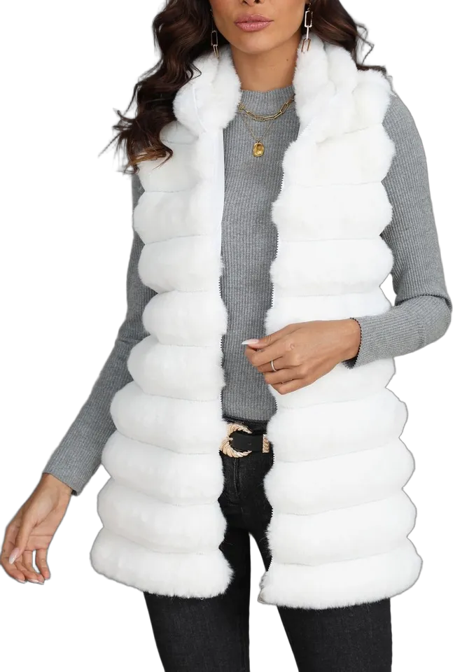 Tiered faux-fur long vest