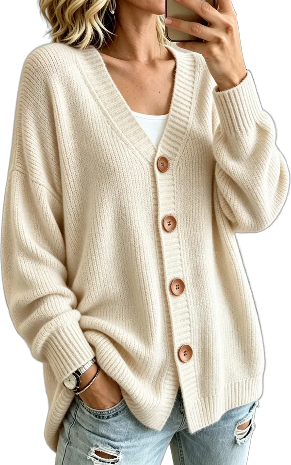 V-neck button knit cardigan