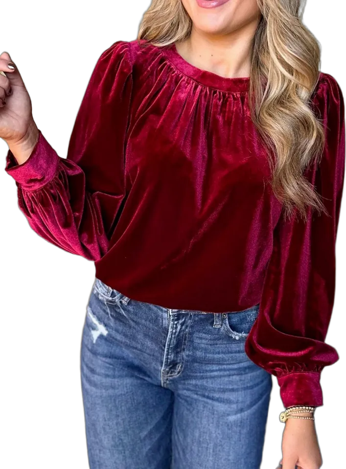 Velvet puff-sleeve top