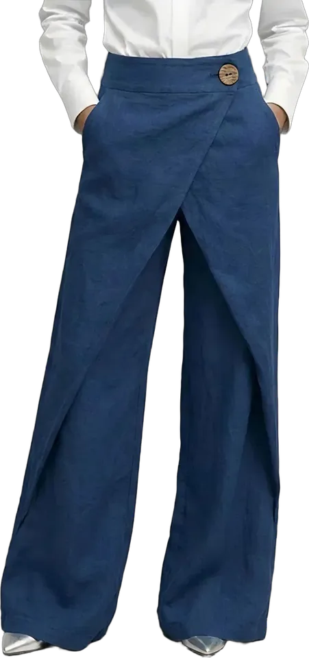 Pantalón ancho cruzado de mezcla de lino