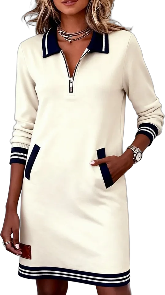 Zip-collar sweatshirt dress