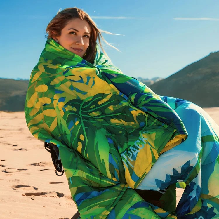 Wrapped up on a beach
