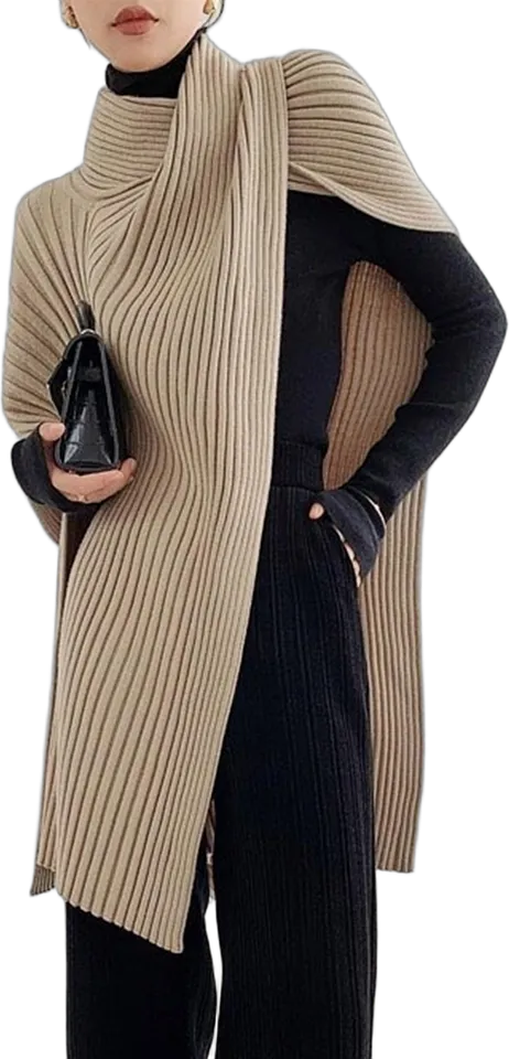 Asymmetric ribbed wrap sweater