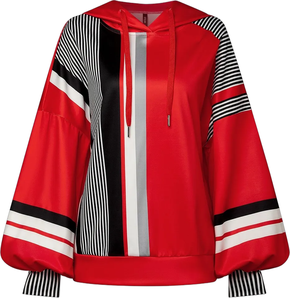 Striped-panel relaxed hoodie