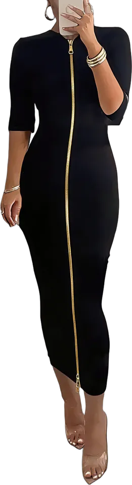 Knit midi dress with a gold zip