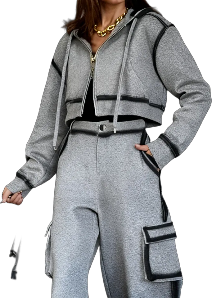 Grey cropped zip-up hoodie