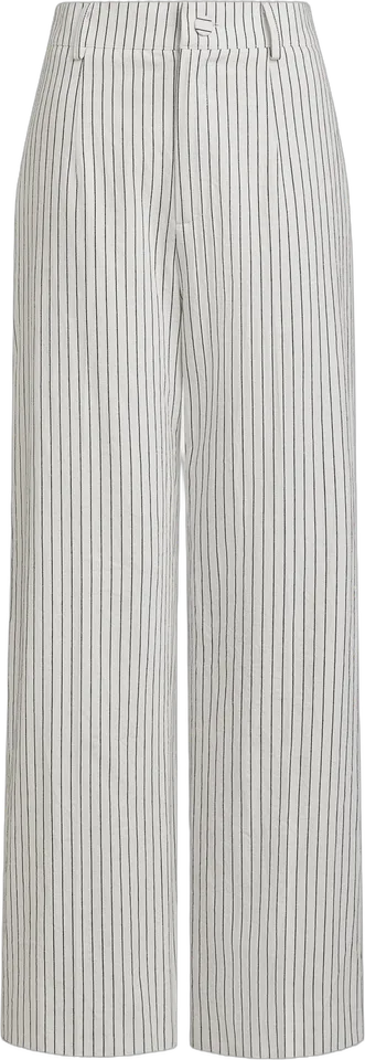 Pantalón recto de algodón y lino a rayas