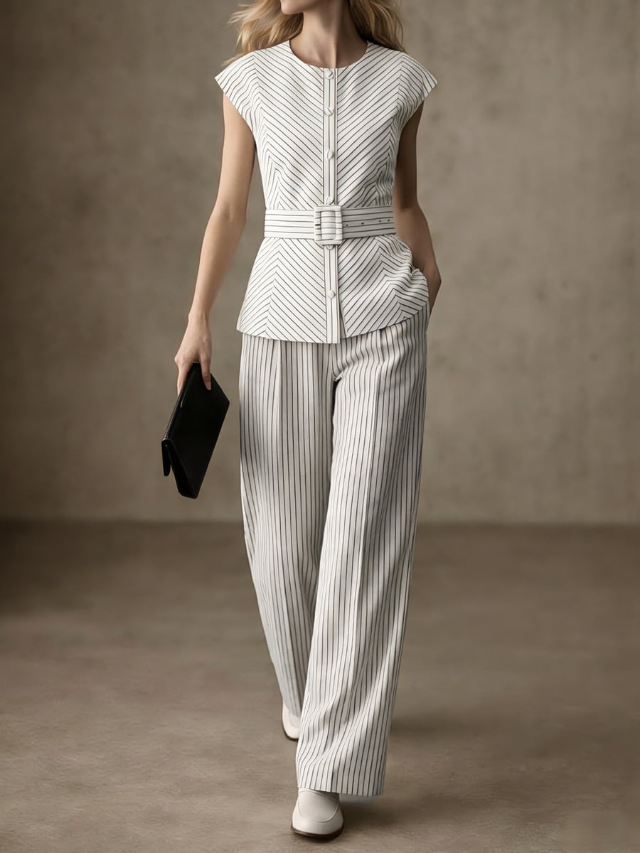 Full length, with a matching striped top