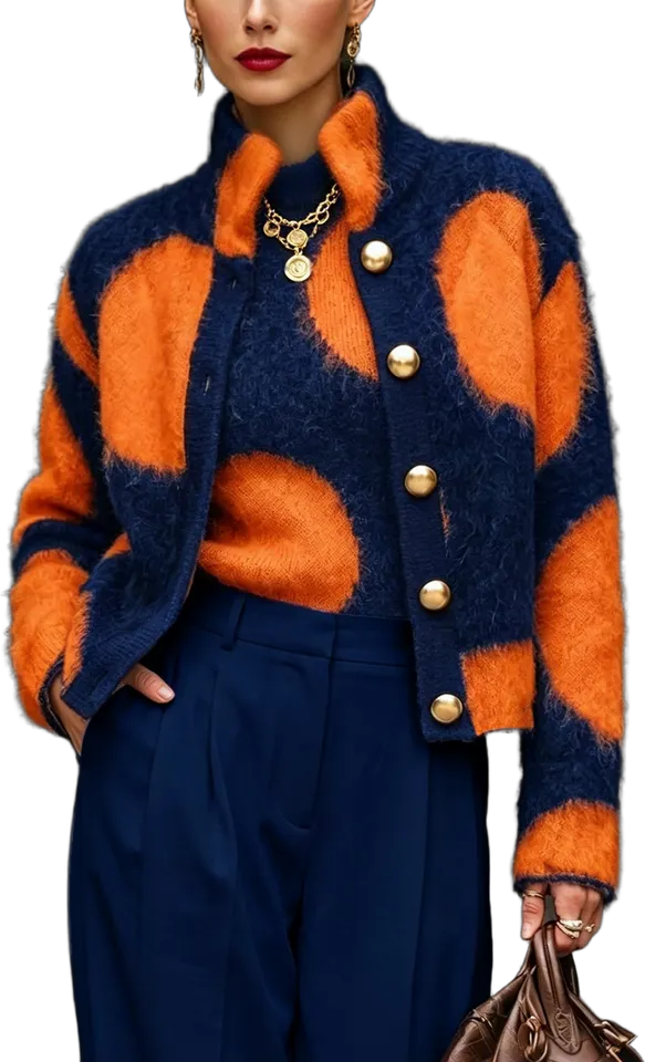 Fuzzy polka-dot cardigan