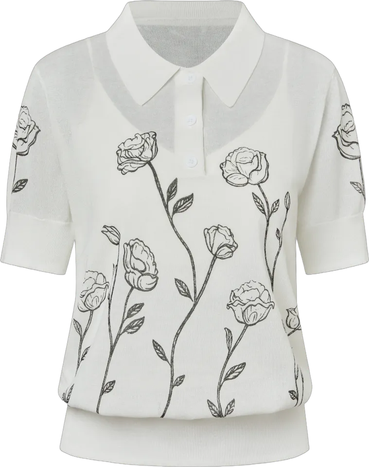 Short-sleeve knit with rose sketches