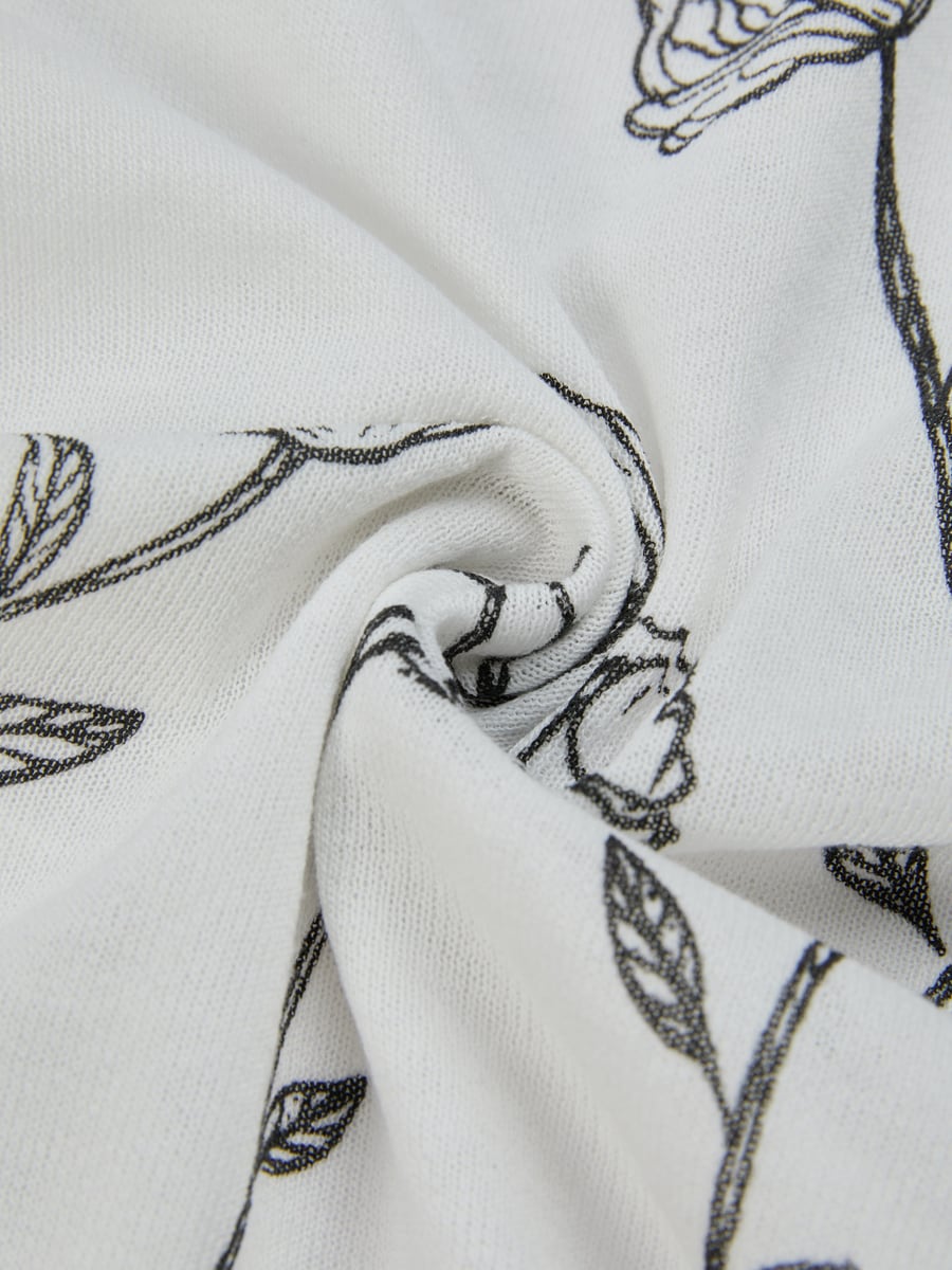 Close-up of the rose print on the knit