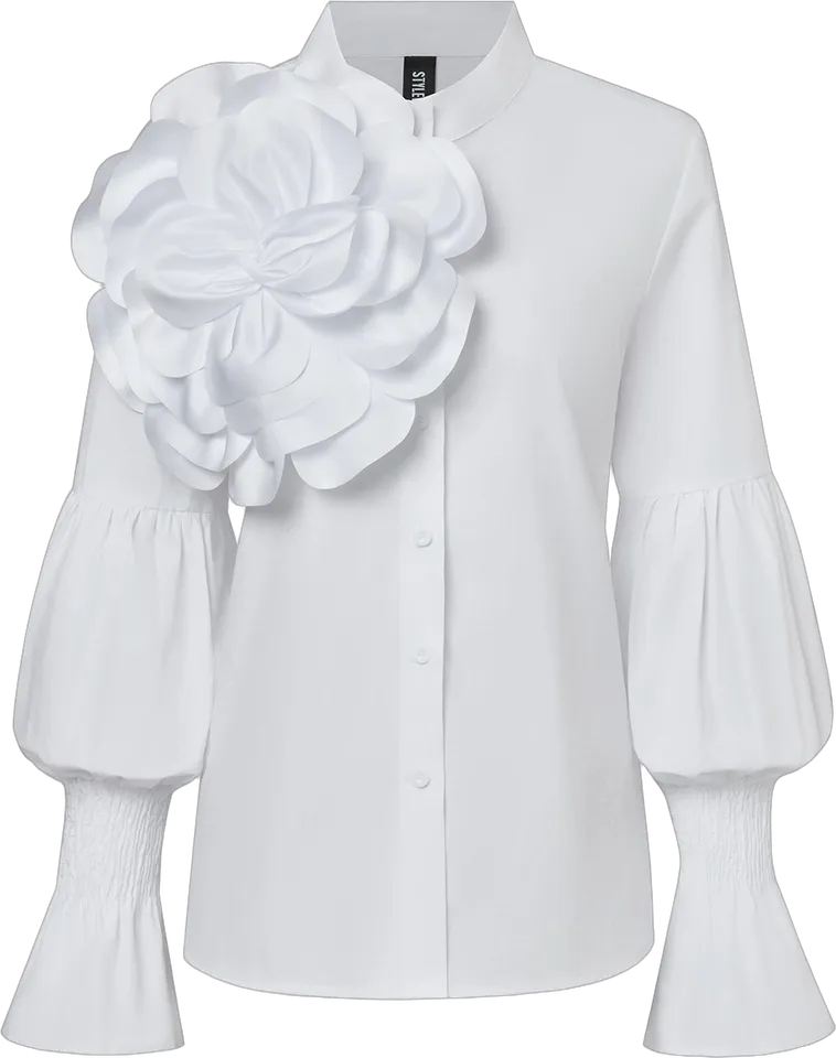 Bell-sleeve shirt with 3D flower