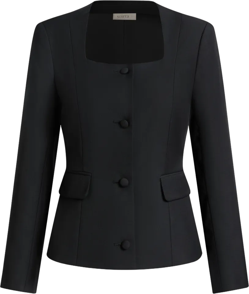 Square-neck wool-blend blazer