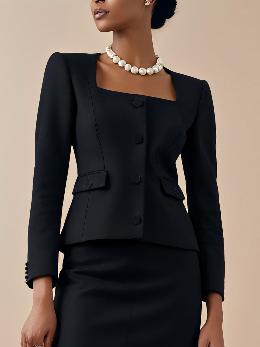 Upper body, front, with a pearl necklace