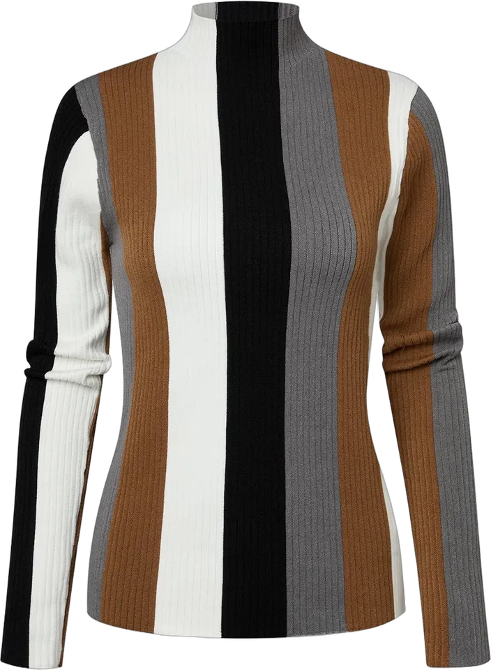 Vertical colour-block stand-collar sweater