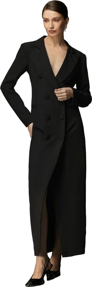Lapel tuxedo maxi dress