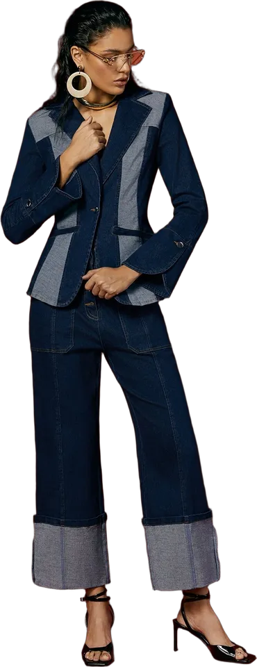 Two-tone denim blazer