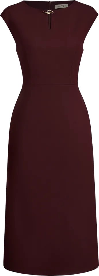 Wine cap-sleeve A-line dress