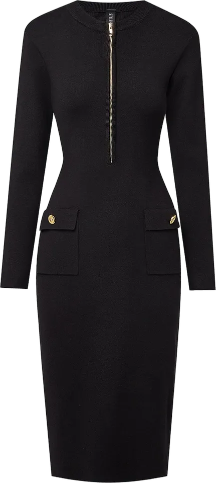 Front-zip sweater midi dress